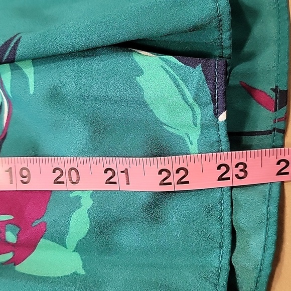 Merona Size M Green with Purple Floral Pattern Accordian Pleated Midi Skirt - Picture 6 of 8